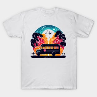 Artistic silhouette of a school bus, Route-Tales T-Shirt